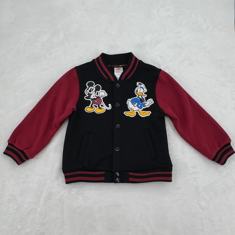 Disney Mickey & Friends Kids Patch Varsity Bomber Jacket Toddler 4T Snap Buttons